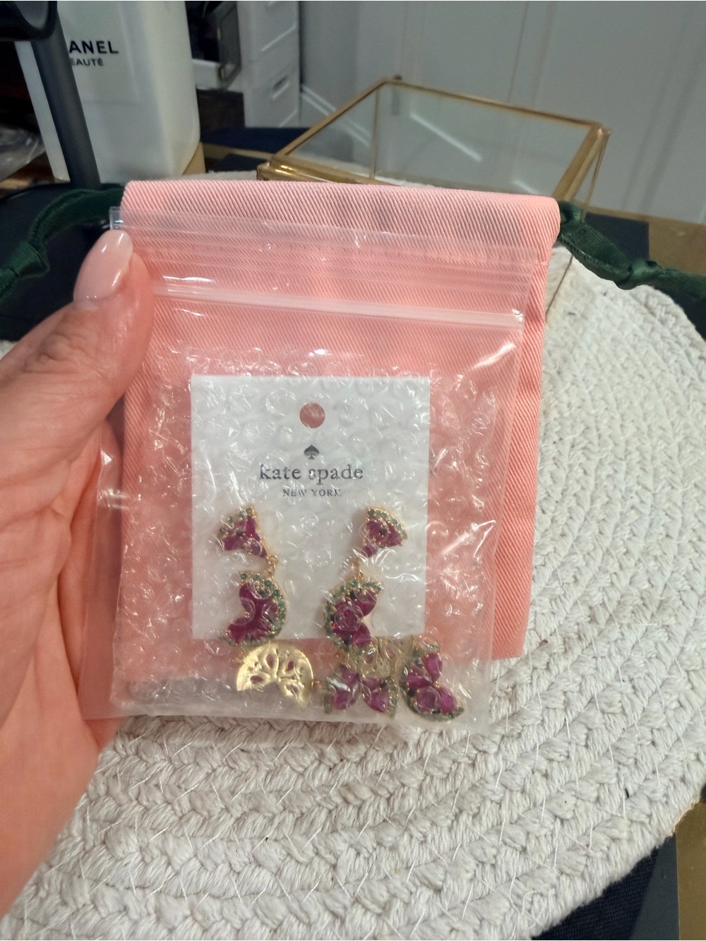 NEW | Kate Spade Ruby Rhinestones Hot Pink Watermelon Earring + KS Pink Dust Bag - Picture 7 of 7